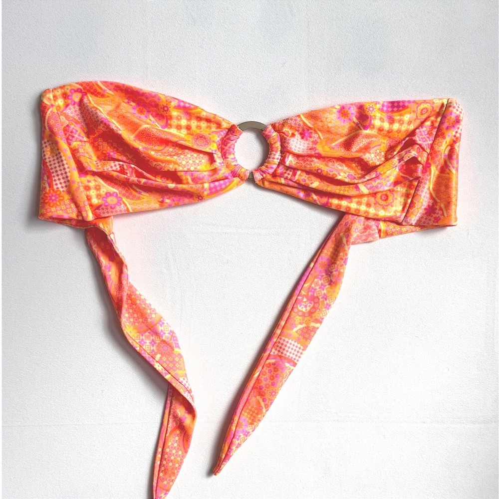 Kulani Kinis Womens 2XL Bandeau Bikini Top Orange Pink Floral O-Ring Strapless